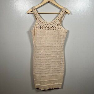 Milly Lizzy Crochet Dress Size Small Tan Lined Boho Vacation Resort Wear Cruise